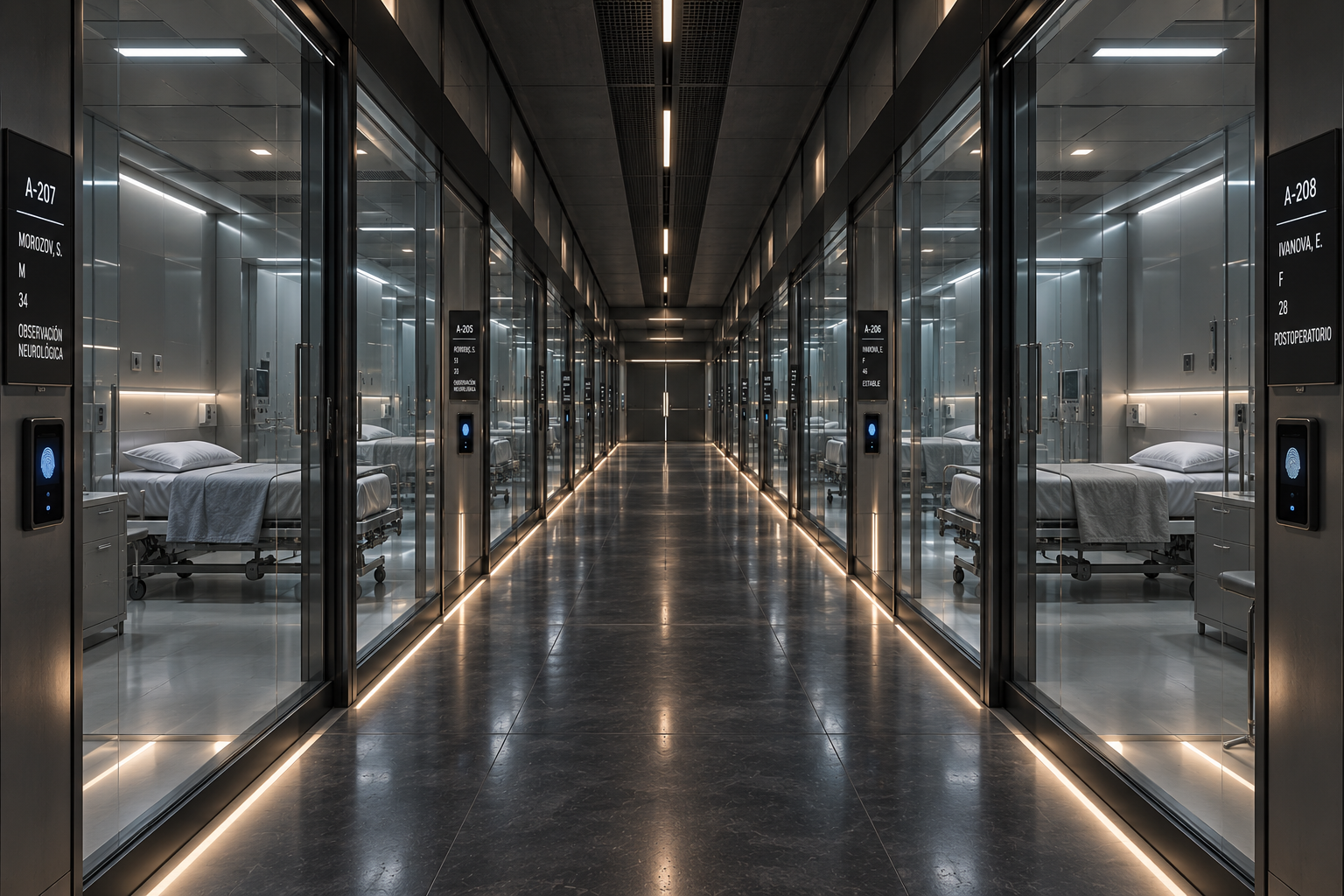 Pasillo de habitaciones de la base de Antares