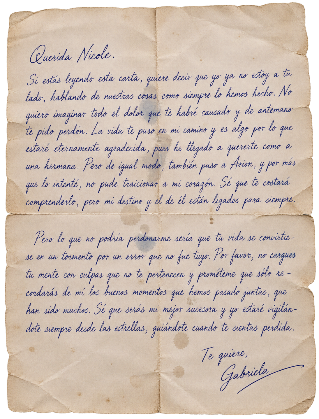 Carta manuscrita de Gabriela para Nicole